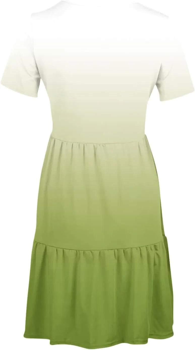 Summer Dresses for Women Gradient Round Neck Short Sleeve Loose Dress Beach Vacation Casual Party Sundress