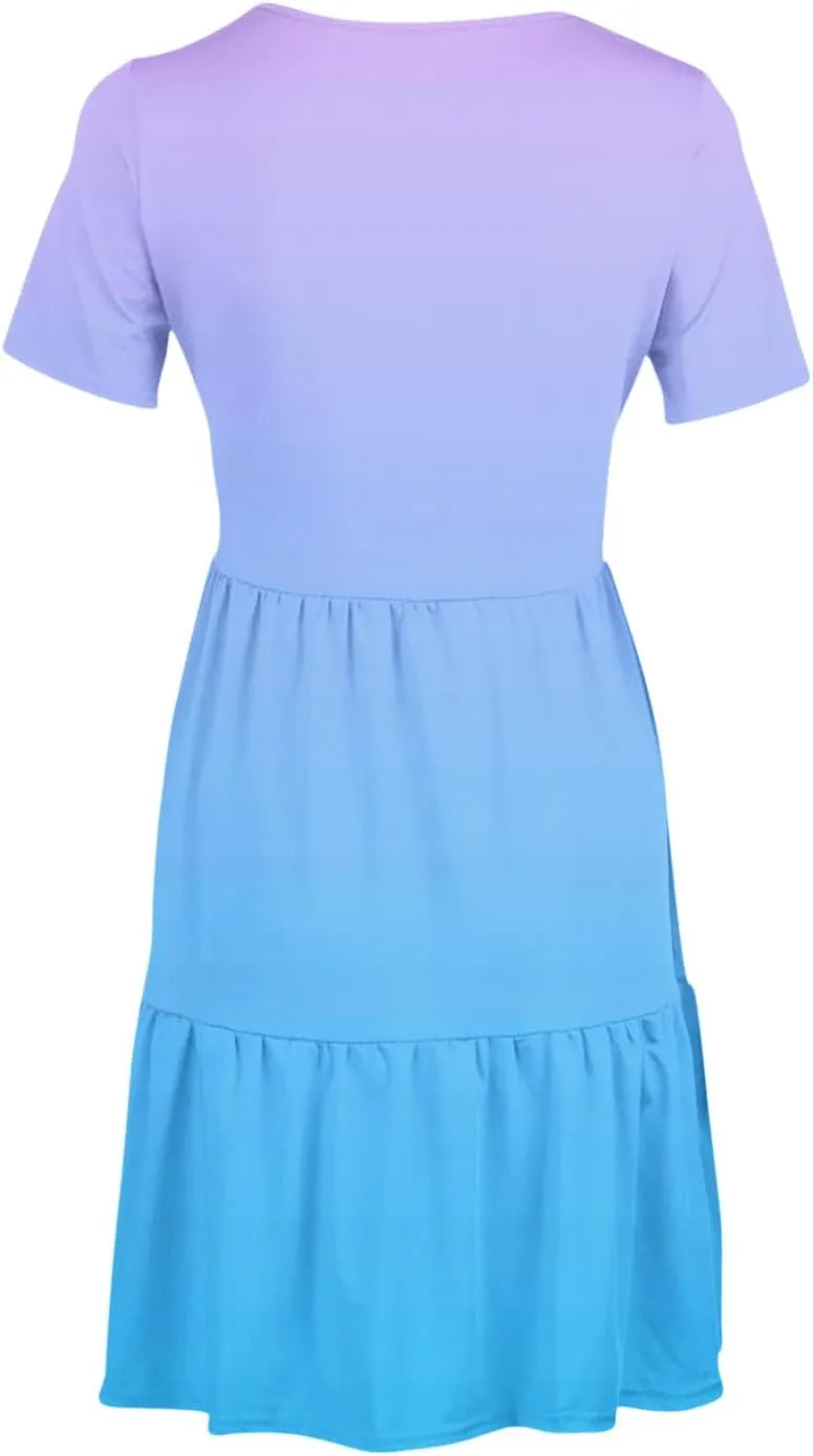 Summer Dresses for Women Gradient Round Neck Short Sleeve Loose Dress Beach Vacation Casual Party Sundress