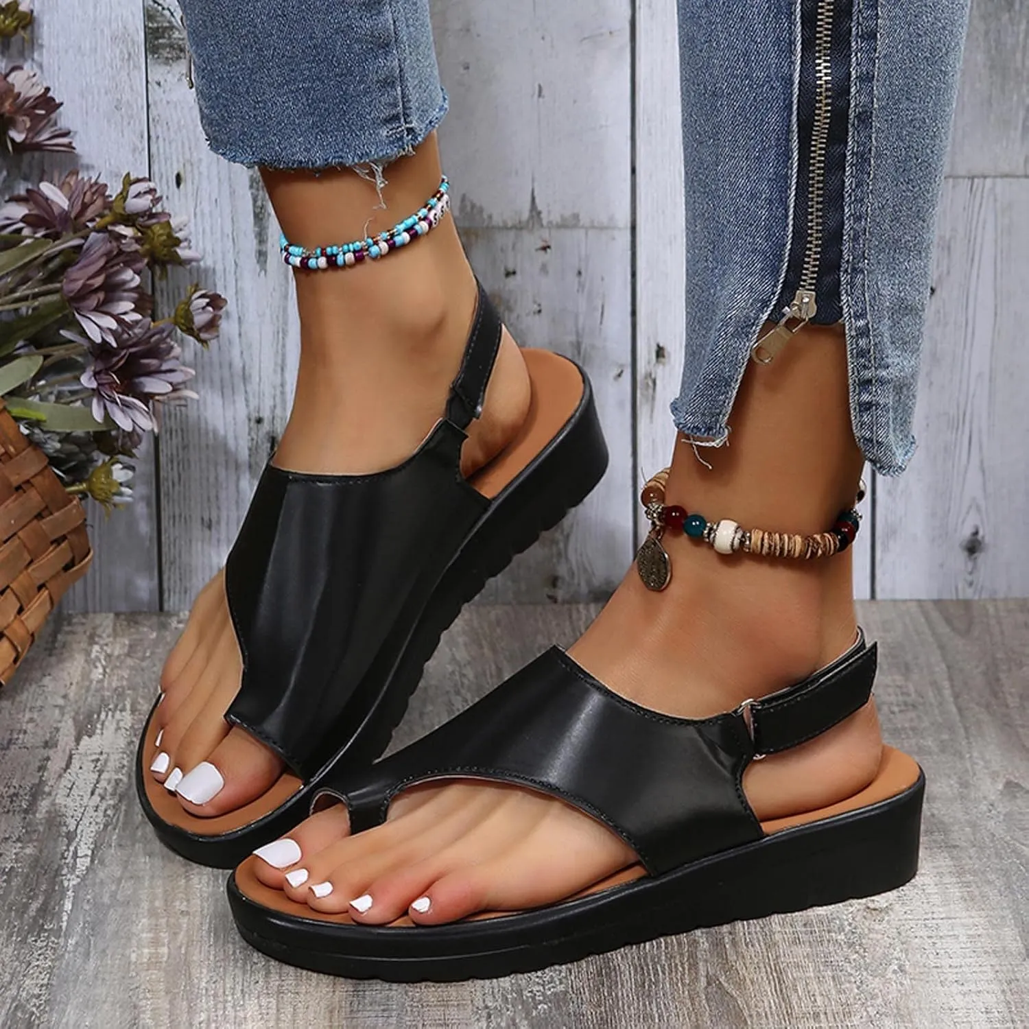 Summer Wedge Heel Open Clip Toe Sandals for Women Comfortable Casual Footwear Trendy Flats for Everyday Use