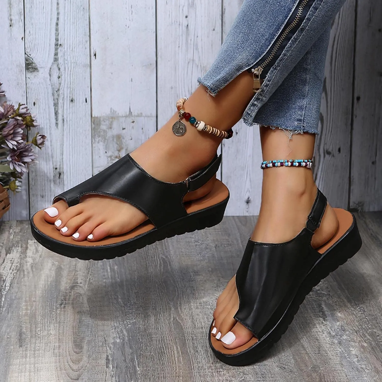 Summer Wedge Heel Open Clip Toe Sandals for Women Comfortable Casual Footwear Trendy Flats for Everyday Use