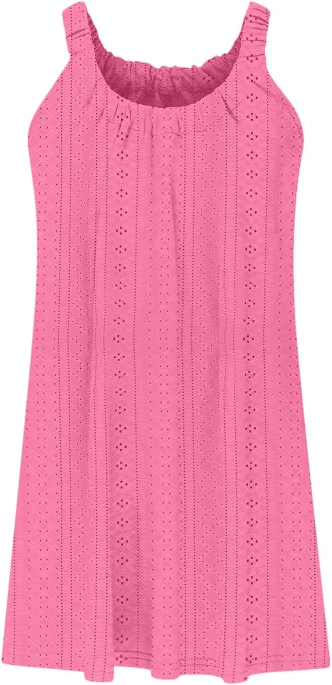Sundresses for Women 2025 Solid Round Neck Sleeveless Starp Mini Dresses Loose Summer Travel Casual Dress