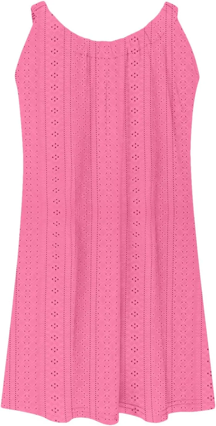 Sundresses for Women 2025 Solid Round Neck Sleeveless Starp Mini Dresses Loose Summer Travel Casual Dress