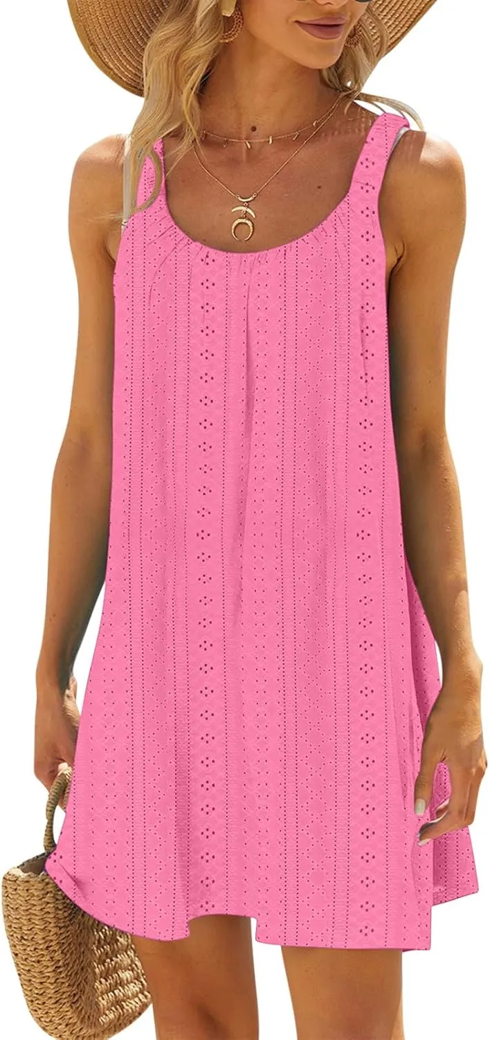 Sundresses for Women 2025 Solid Round Neck Sleeveless Starp Mini Dresses Loose Summer Travel Casual Dress