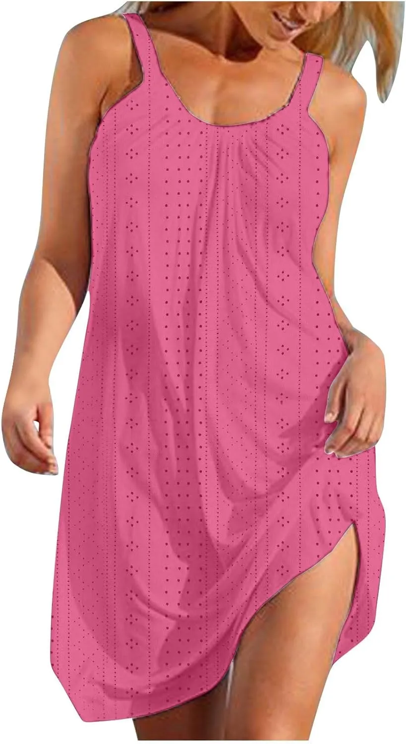 Sundresses for Women 2025 Solid Round Neck Sleeveless Starp Mini Dresses Loose Summer Travel Casual Dress