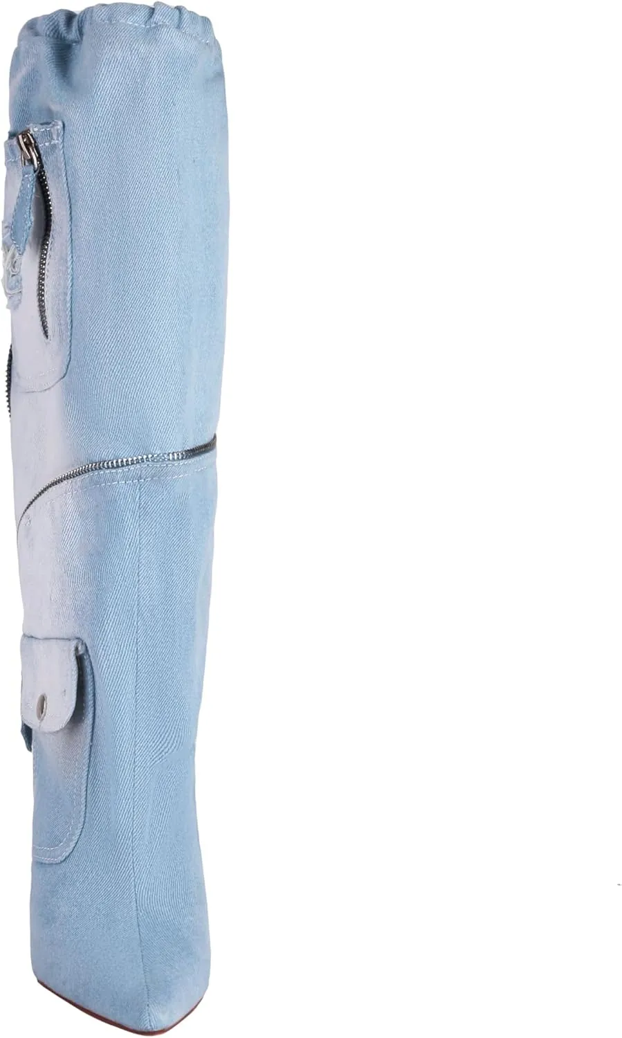 TAEPUSR Women's Stiletto Knee High Denim Pull On Cowgirl Mid Calf Boots Pointed Toe Western Cowboy Boots with Pockets and Zipper Decorate