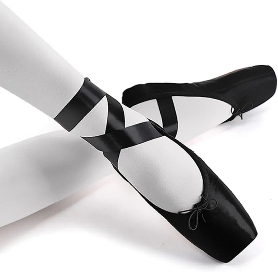 TangDao Girl's Professional Canvas Ballet Dance Toe Shoes Professional Satin Pink Ballet Pointe Ballet Flats Shoes with Ribbons