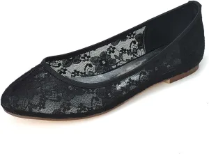 TarfiC Bridal 9872-19 Women's Wedding Shoes Peep Toe Flat Heel Satin Flats with Slip On Lace Flower Bridal Shoes