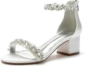 TarfiC High Heels for Women/Chunky Heels Zipper Round Toe Rhinestones Open Toe Pump Shoes,Party Wedding Fashion Shoes,Gifts for Women