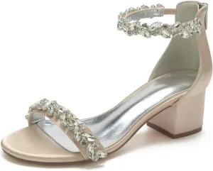 TarfiC High Heels for Women/Chunky Heels Zipper Round Toe Rhinestones Open Toe Pump Shoes,Party Wedding Fashion Shoes,Gifts for Women
