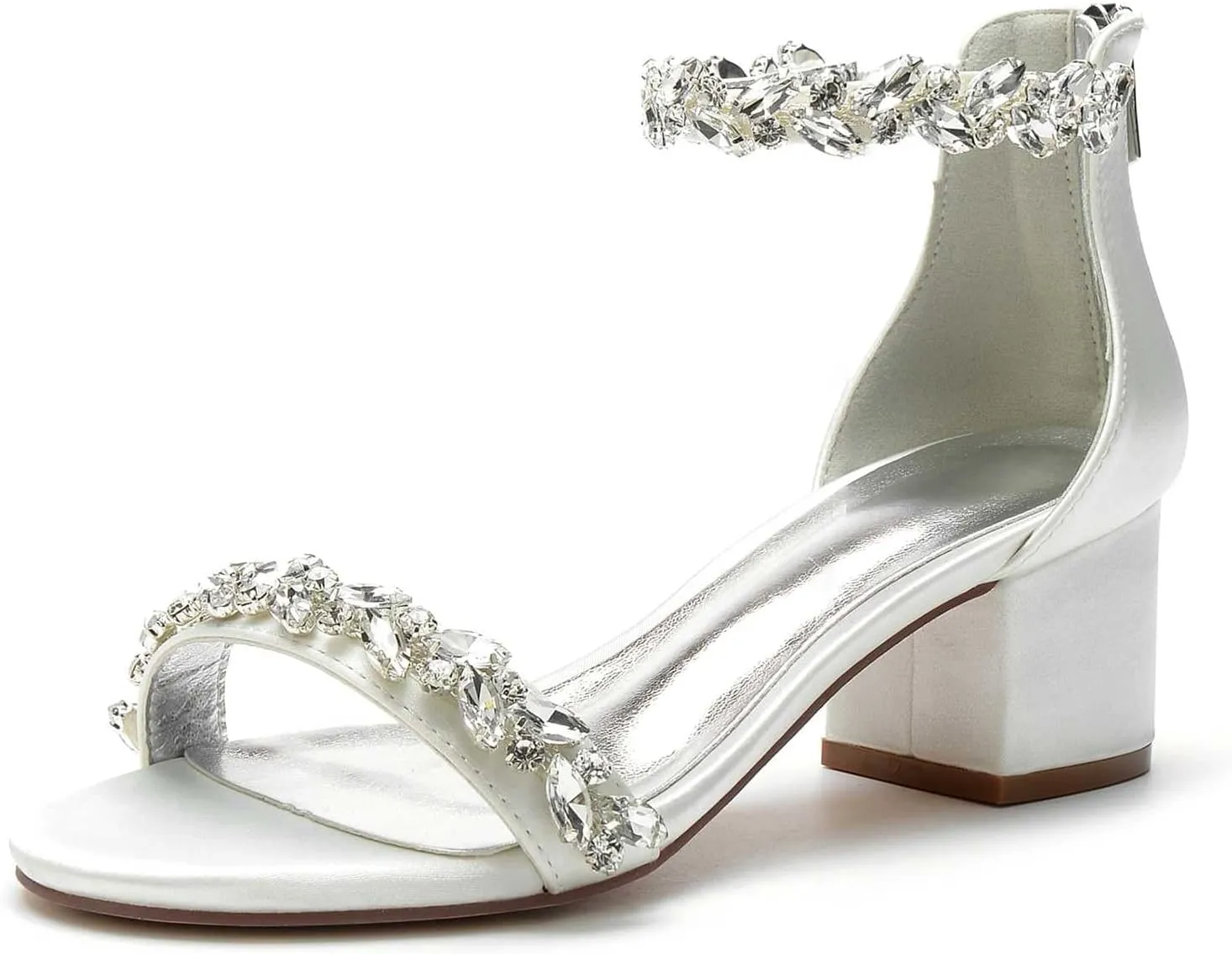 TarfiC High Heels for Women/Chunky Heels Zipper Round Toe Rhinestones Open Toe Pump Shoes,Party Wedding Fashion Shoes,Gifts for Women