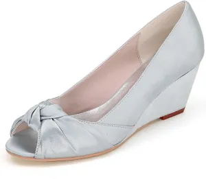 TarfiC Platform Heels for Women High Block Wedge Open Toe Heels Satin Bridal Fashion Wedding Party Evening Prom Dress Pump Sandals Shoes