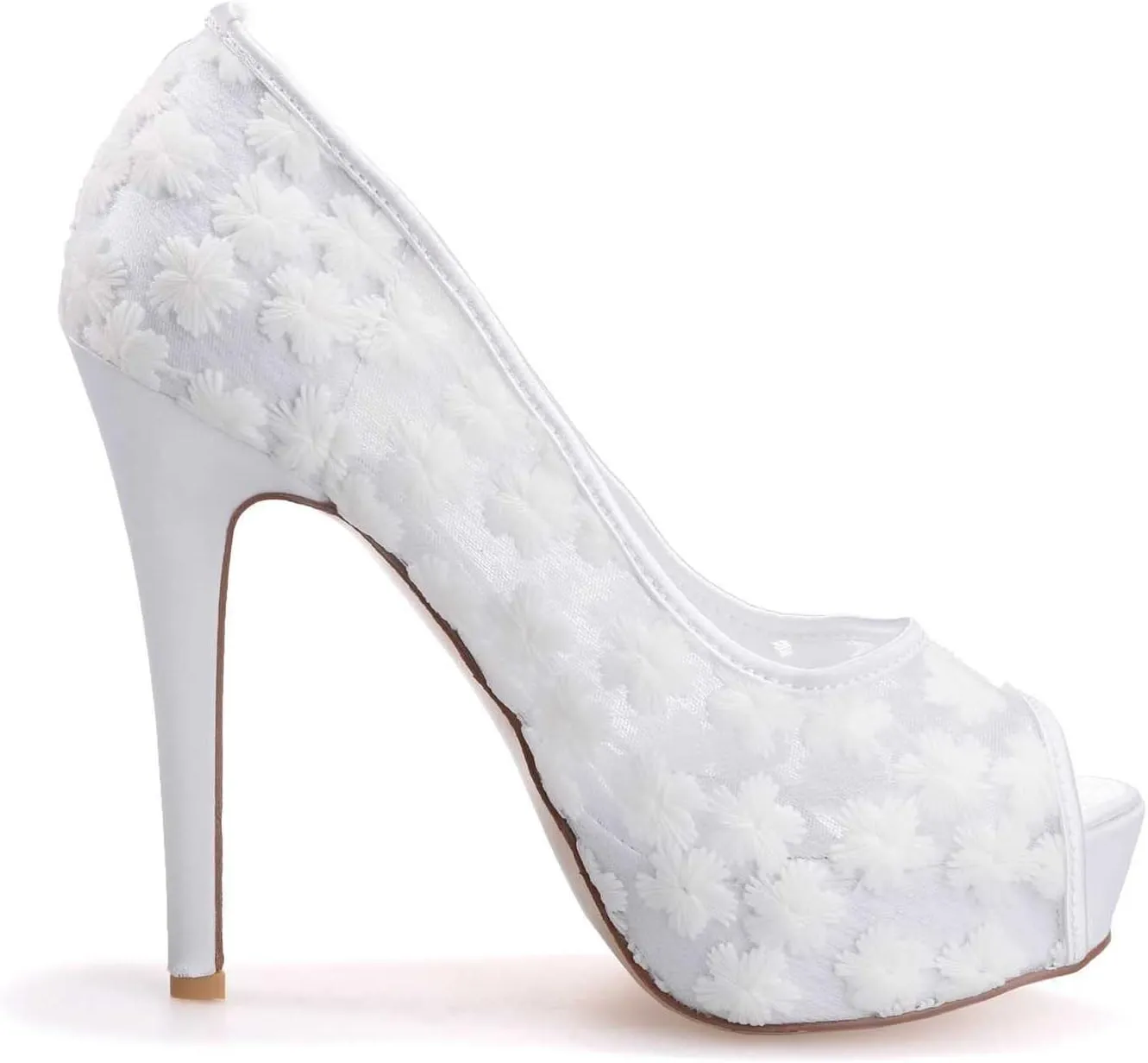 TarfiC Women's Lace Bridal High Heel Peep Toe Sandals, Satin Lace Open Toe Cover Dress Pump, Lace High Heel, Fish Mouth Shoes, Hollow Stitching High Heels
