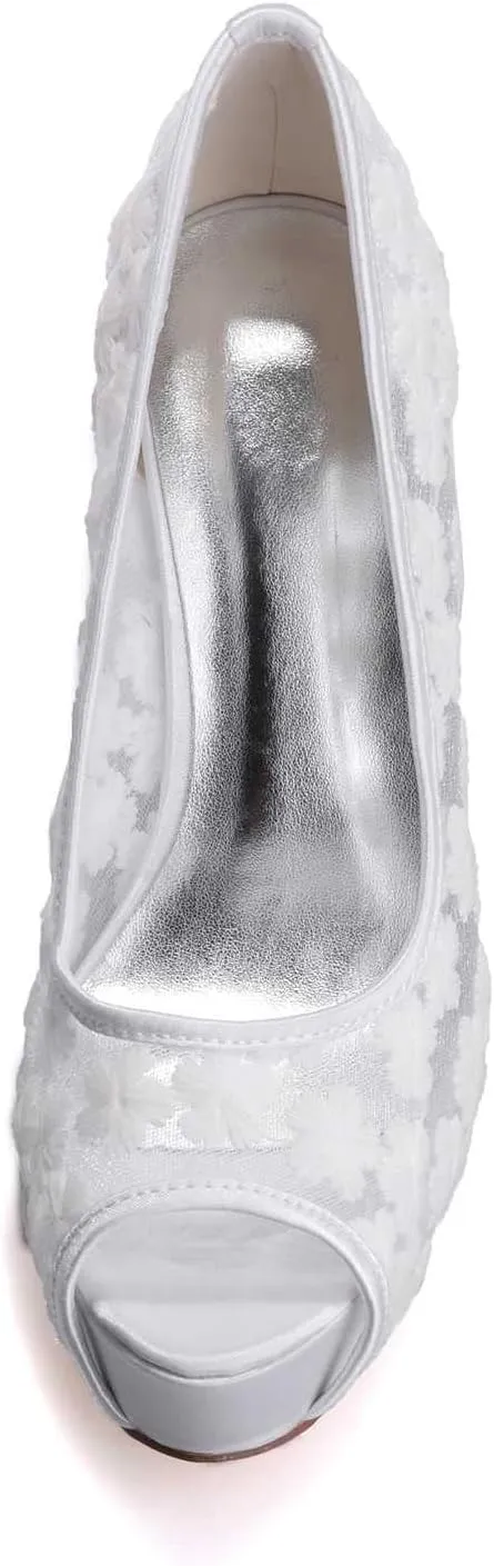 TarfiC Women's Lace Bridal High Heel Peep Toe Sandals, Satin Lace Open Toe Cover Dress Pump, Lace High Heel, Fish Mouth Shoes, Hollow Stitching High Heels