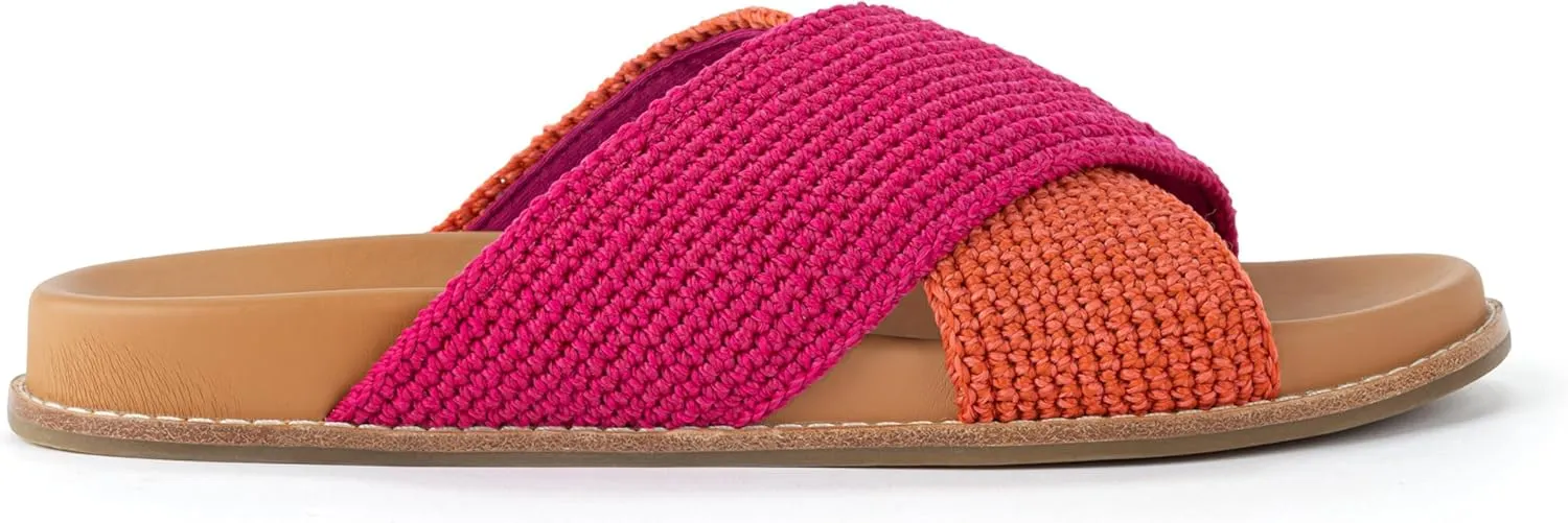 The Sak Penelope Slide Sandal - Women's Flat Fashion Slides with Soft Cushion Sole -Hand Crochet Slip On Sandals For Everyday
