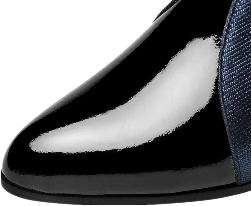 TinaCus Women's Patent Leather Pointed Toe Cute Bowknot Handmade Low Chunky Heel Stylish Ankle Boots with Back Zipper