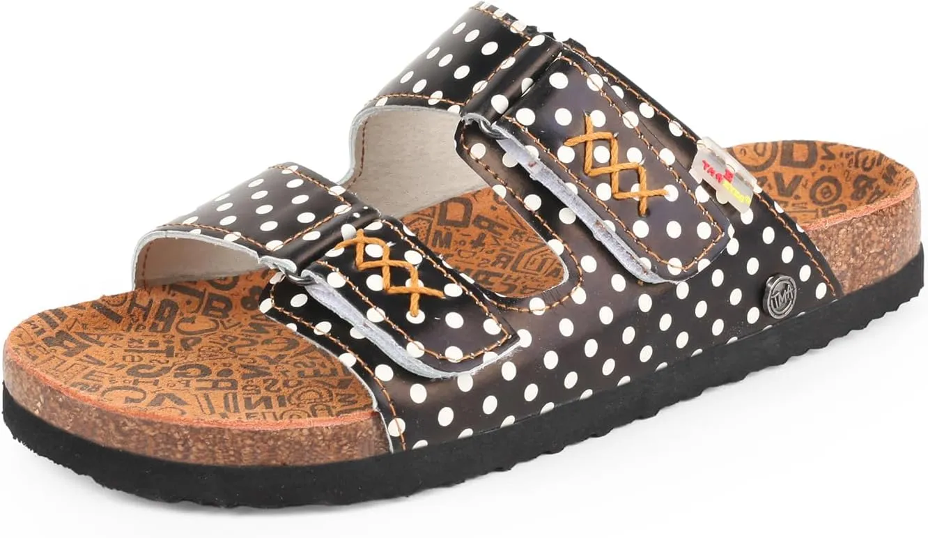 TMA EYES Womens Flat Sandals with Cork Footbed, Open Toe Slides Adjustable Slip On Slippers