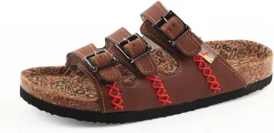 TMA EYES Womens Flat Slide Sandals with Arch Support Strap Adjustable Buckle Non Slip Rubber Sole