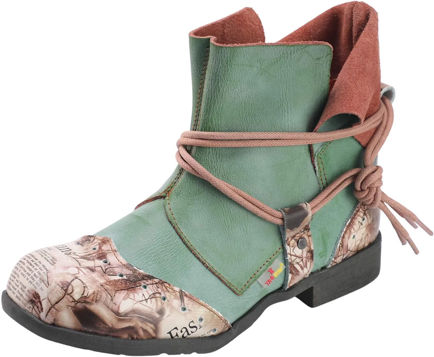 TMA EYES Women's Tie-Accent Leather Lazy Wear Slip-on Ankle Boots
