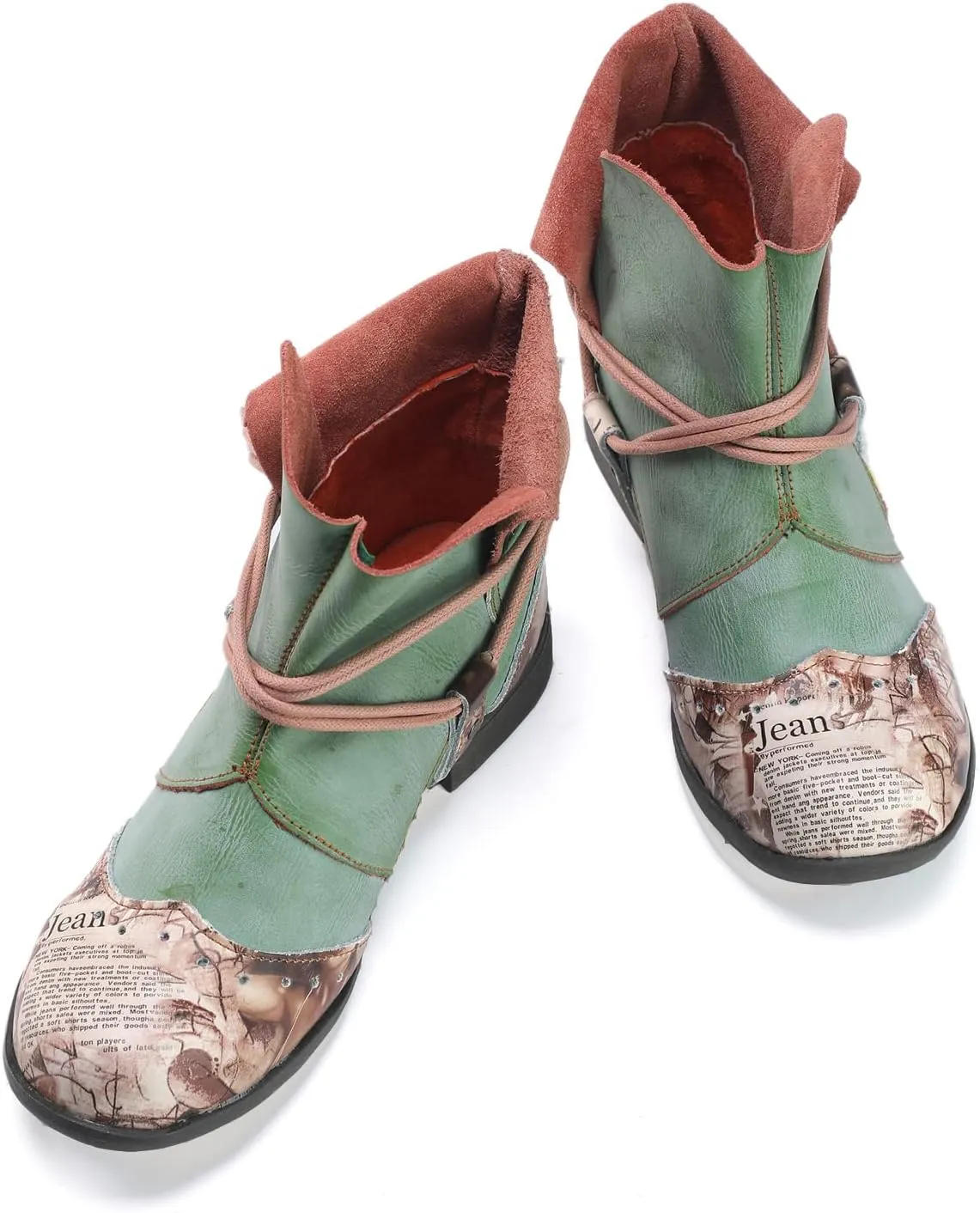 TMA EYES Women's Tie-Accent Leather Lazy Wear Slip-on Ankle Boots