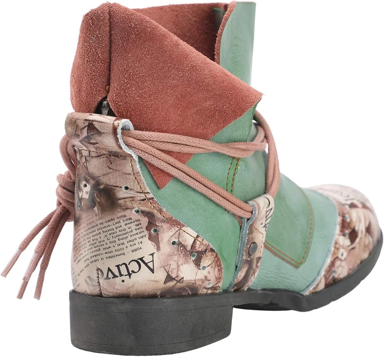 TMA EYES Women's Tie-Accent Leather Lazy Wear Slip-on Ankle Boots