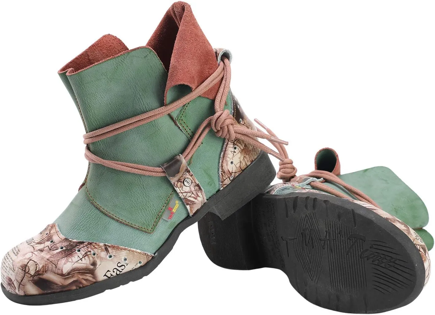 TMA EYES Women's Tie-Accent Leather Lazy Wear Slip-on Ankle Boots