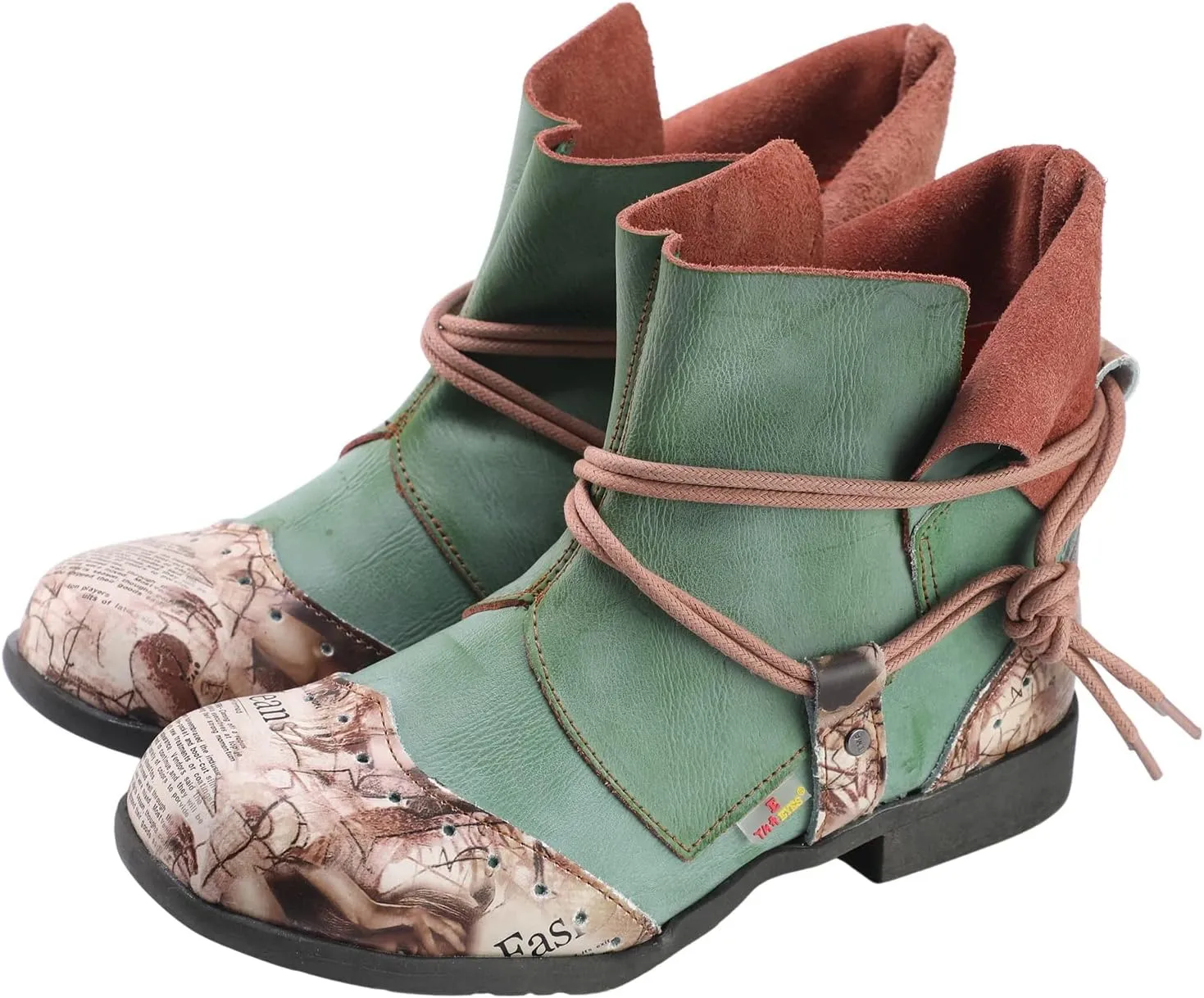 TMA EYES Women's Tie-Accent Leather Lazy Wear Slip-on Ankle Boots