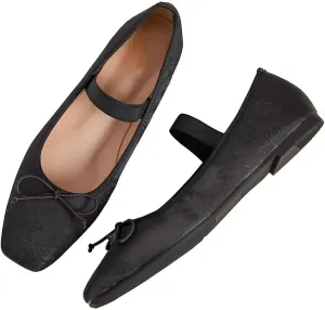 TN TANGNEST Leather Flats for Women Comfortable Square Toe Bowknot Ballet Flats Retro Slip On Mary Jane Flats