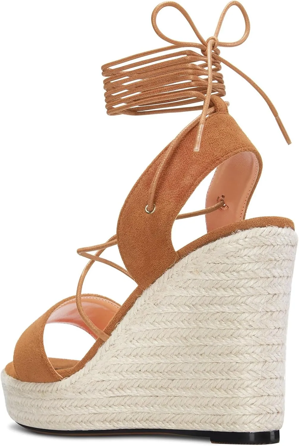 TNYNFBEB Womens High Wedge Heel Peep Open Toe Sandals Cross-Strap Lace-up Prom Basic Classic 3.9 Inches Heels