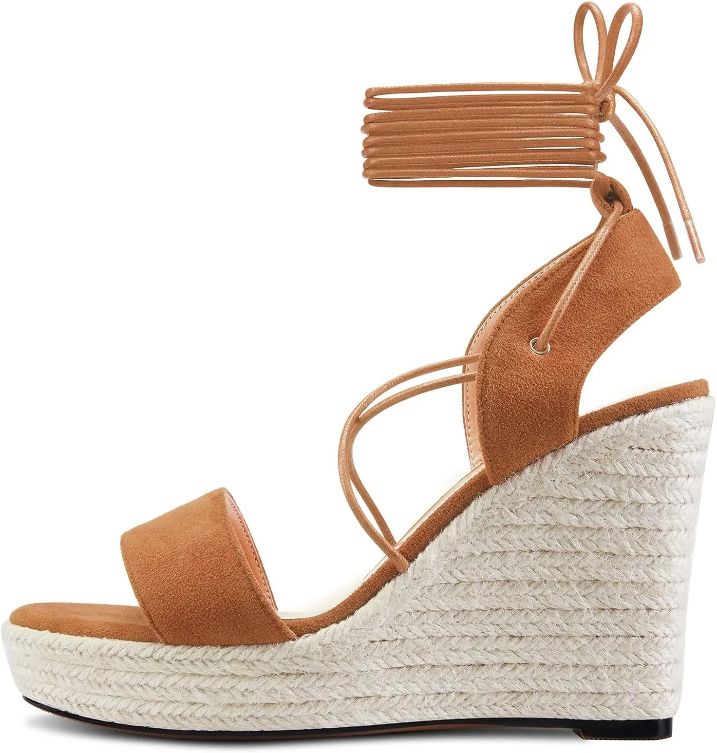 TNYNFBEB Womens High Wedge Heel Peep Open Toe Sandals Cross-Strap Lace-up Prom Basic Classic 3.9 Inches Heels