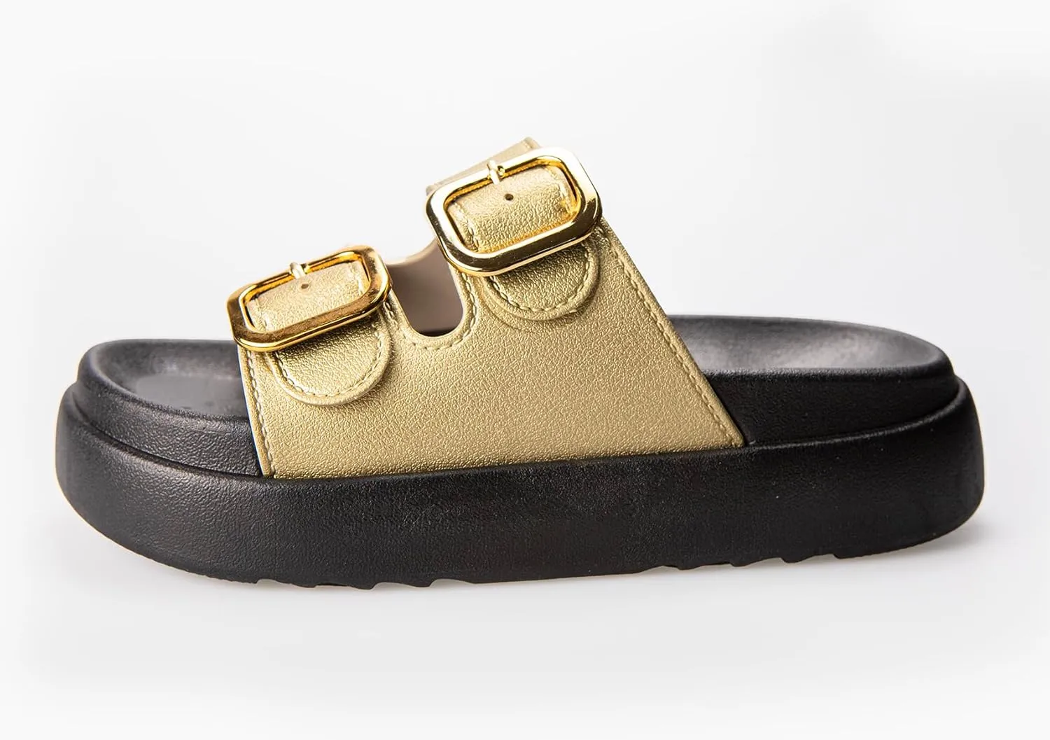 TOCONFFON Women's Fashion Slides Double Buckle Adjustable Platform Sandals Indoor Outdoor Slippers