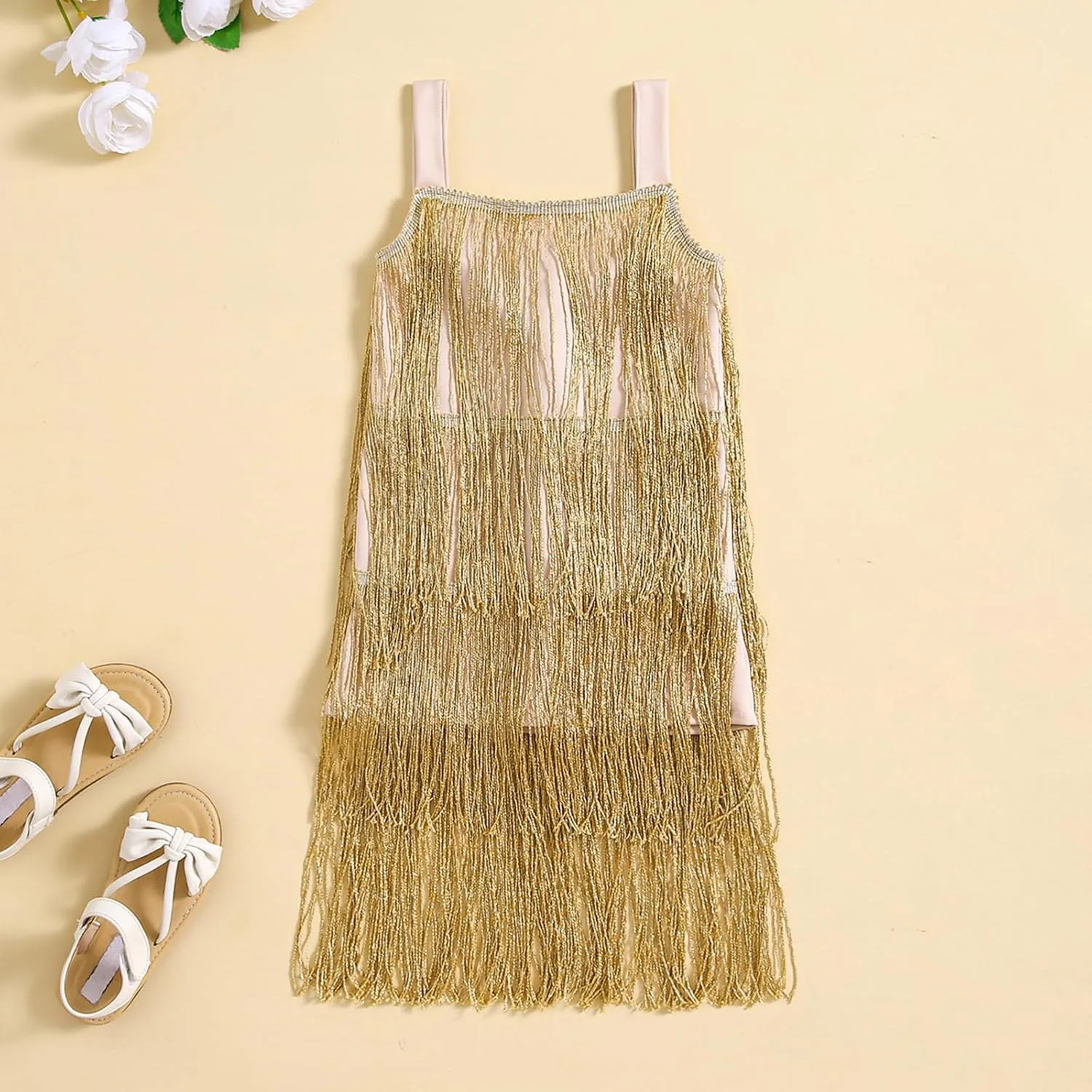Toddler Girl Tassel Dress Summer Sleeveless Square Neck Zip Back Dance Solid Color Dress Girls Dress Bright