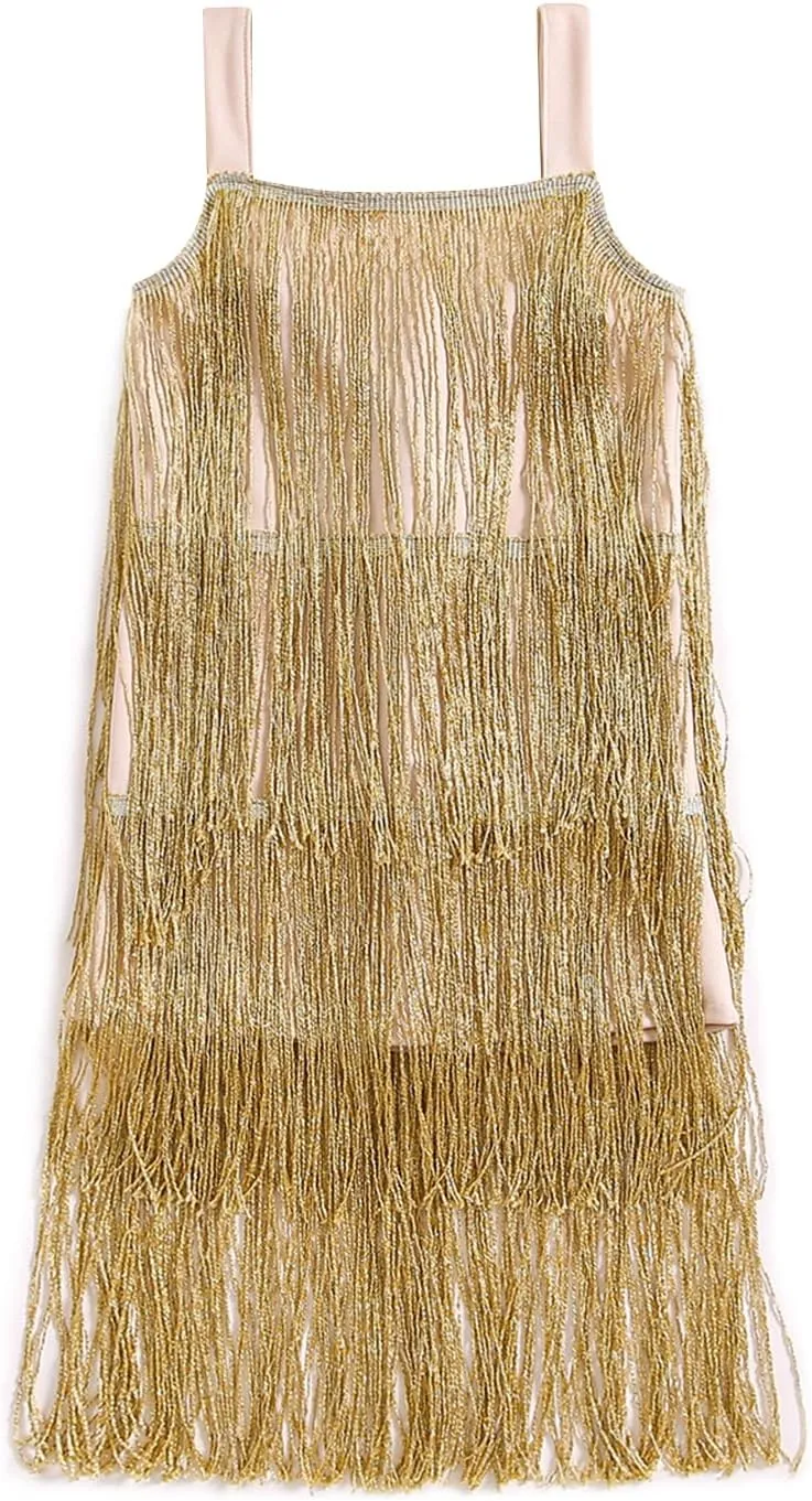 Toddler Girl Tassel Dress Summer Sleeveless Square Neck Zip Back Dance Solid Color Dress Girls Dress Bright