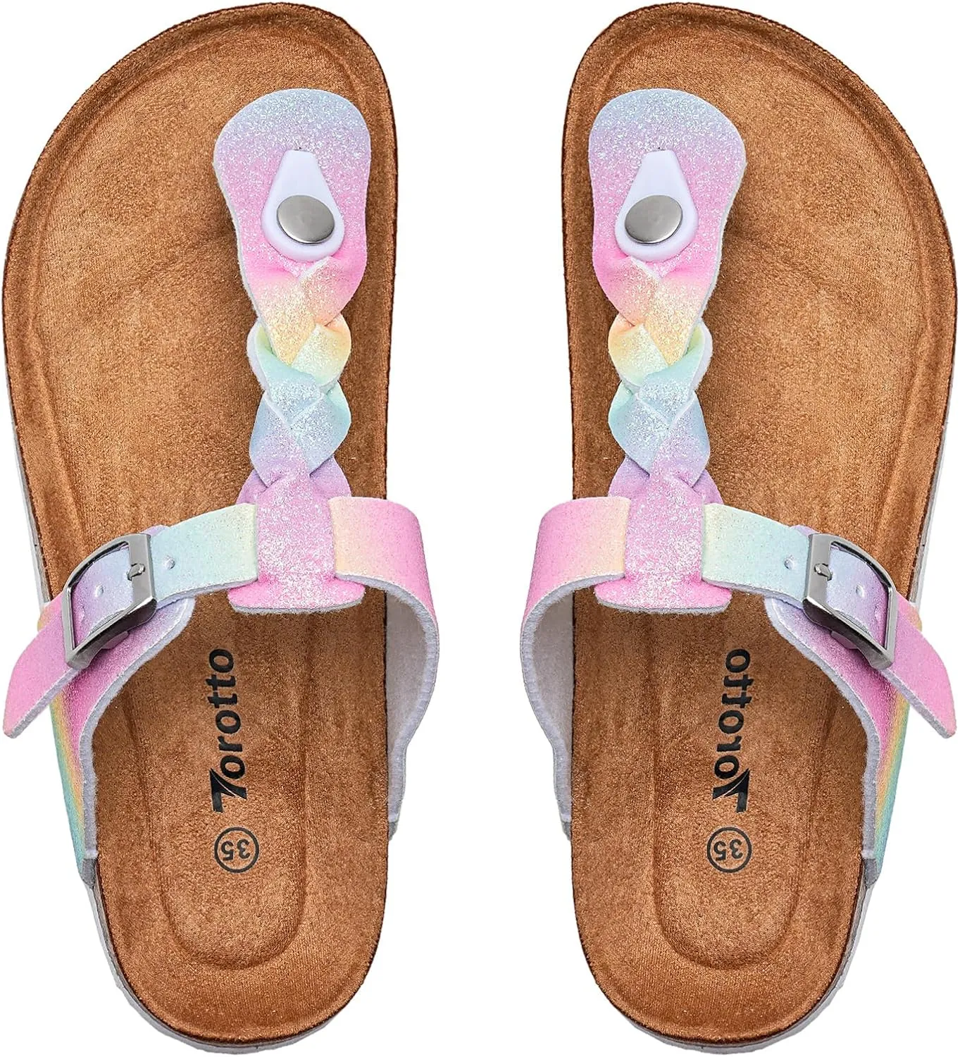 Torotto Boys Girls Cork Footbed Sandals Kids Flip Flops with Adjustable Braided Straps (Toddler/Little Kid/Big Kid)