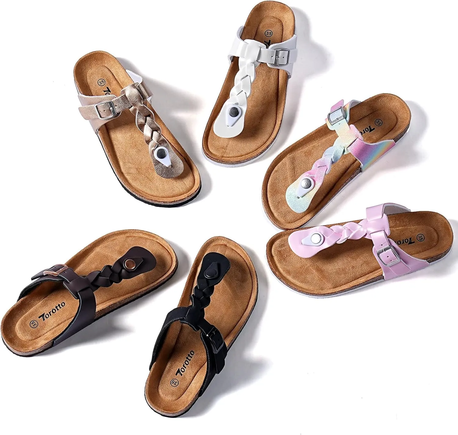 Torotto Boys Girls Cork Footbed Sandals Kids Flip Flops with Adjustable Braided Straps (Toddler/Little Kid/Big Kid)