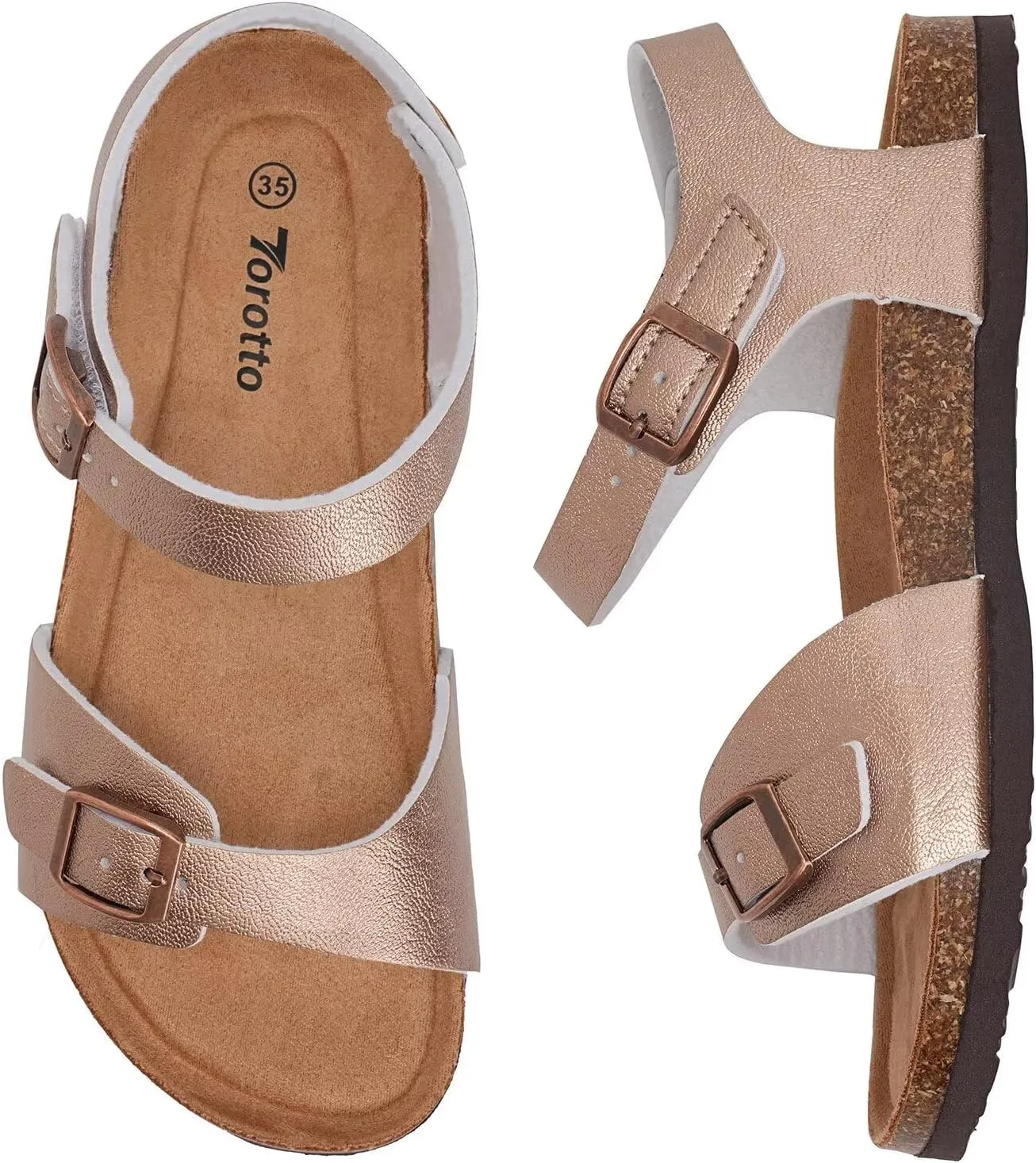Torotto Toddler Kids Sandals Boys Girls Cork Footbed Sandals with Adjustable Buckle Casual Slides Open Toes Flat