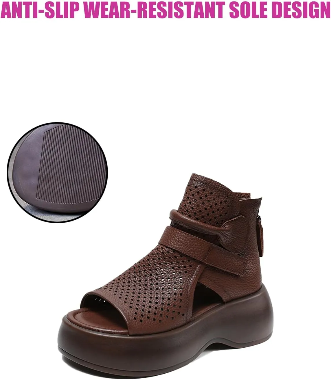 Traveltopp Women's Fashion Retro Open Toe Hollow Platform High Top Sandals Back Zipper Platform Gladiator Sandals Summer Outdoor Casual Roman Sandals