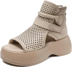 Traveltopp Women's Fashion Retro Open Toe Hollow Platform High Top Sandals Back Zipper Platform Gladiator Sandals Summer Outdoor Casual Roman Sandals