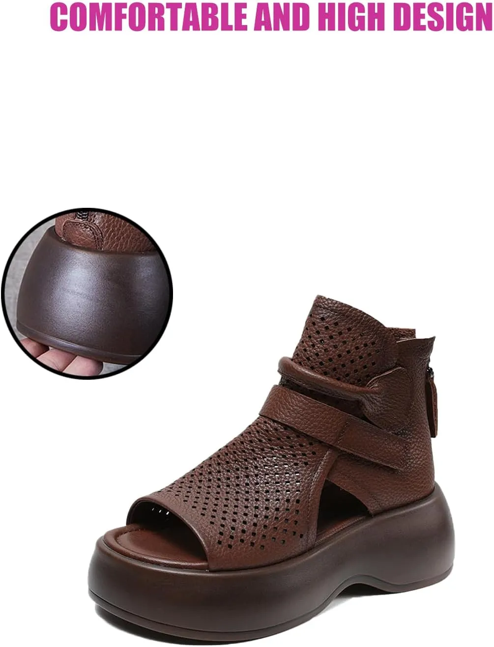 Traveltopp Women's Fashion Retro Open Toe Hollow Platform High Top Sandals Back Zipper Platform Gladiator Sandals Summer Outdoor Casual Roman Sandals