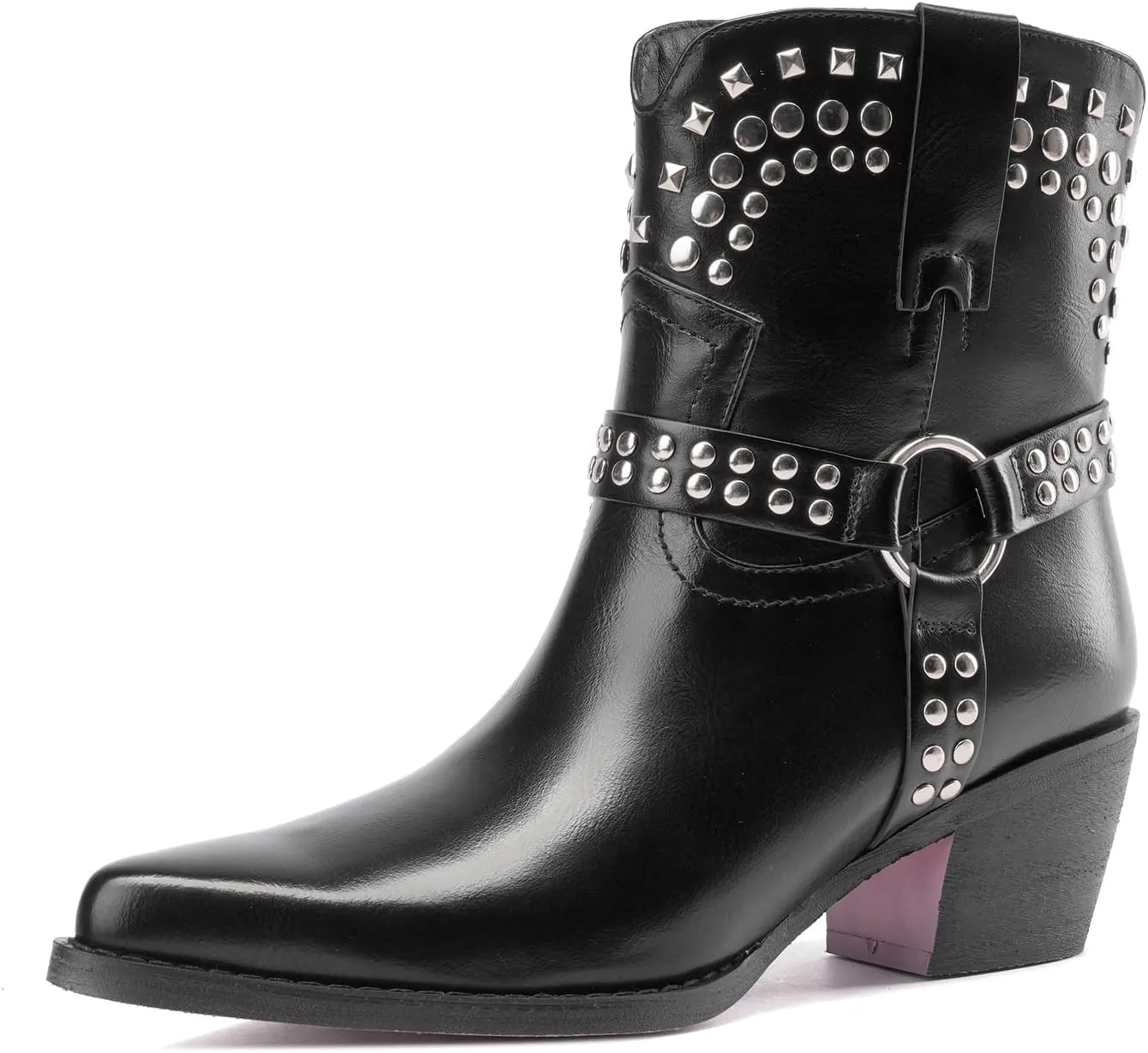 Tsrenlmln Ankle Boots for Women Pointed Toe Heel Rivet Western Cowboy Boots With Tassel Womens Cowgirl Booties Slip-On Short Boots
