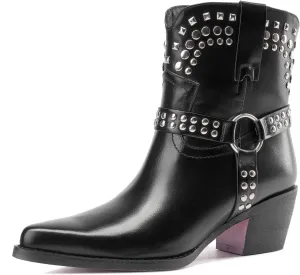 Tsrenlmln Ankle Boots for Women Pointed Toe Heel Rivet Western Cowboy Boots With Tassel Womens Cowgirl Booties Slip-On Short Boots