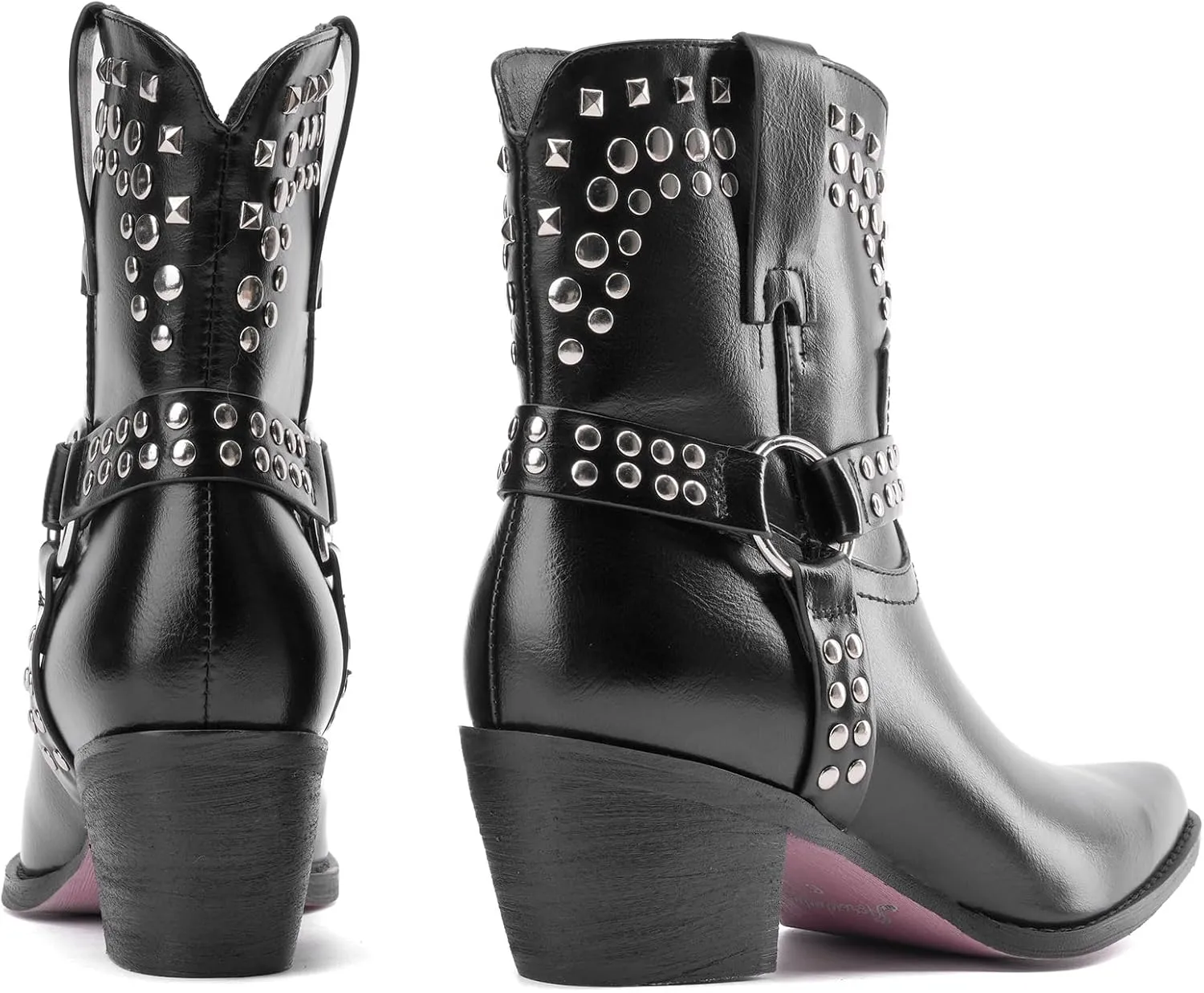 Tsrenlmln Ankle Boots for Women Pointed Toe Heel Rivet Western Cowboy Boots With Tassel Womens Cowgirl Booties Slip-On Short Boots