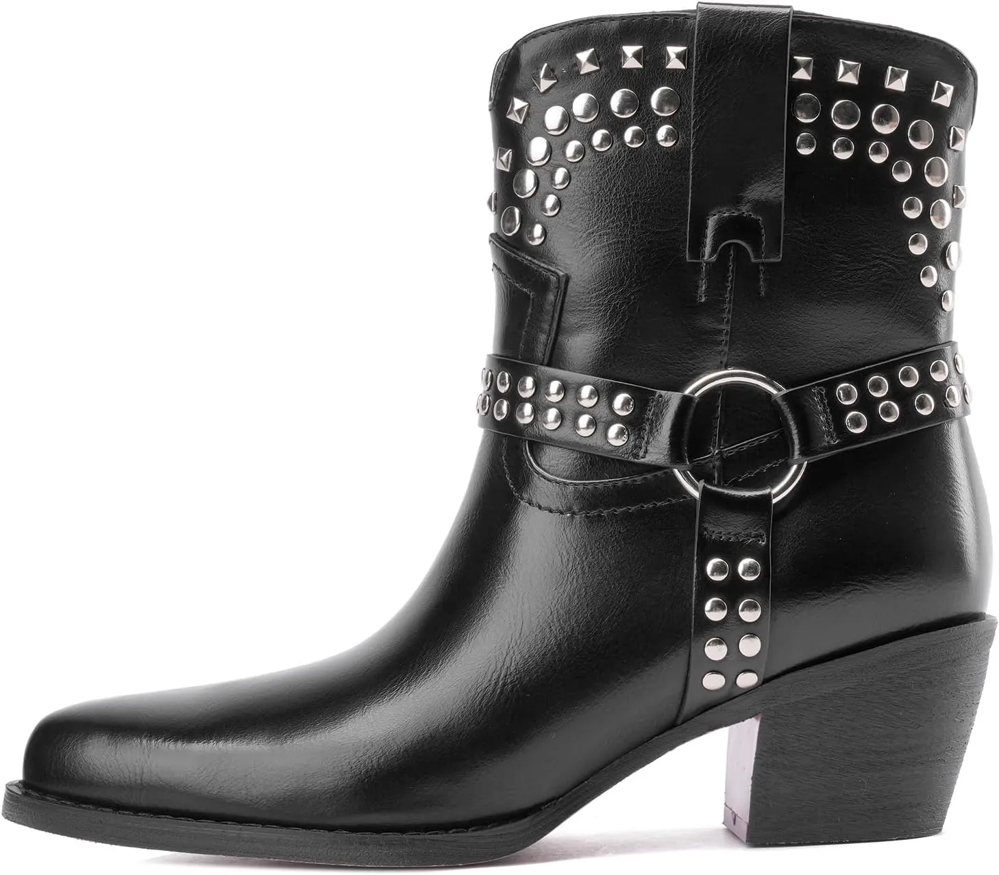 Tsrenlmln Ankle Boots for Women Pointed Toe Heel Rivet Western Cowboy Boots With Tassel Womens Cowgirl Booties Slip-On Short Boots