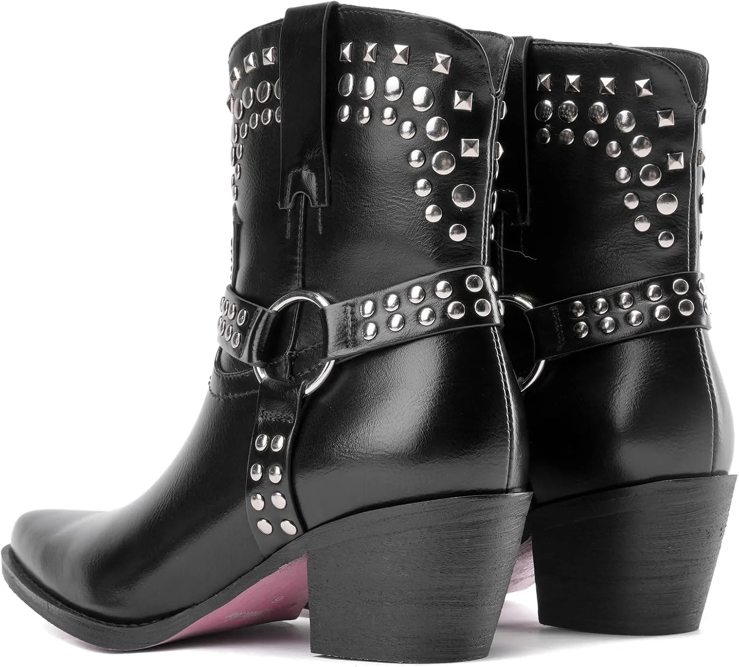 Tsrenlmln Ankle Boots for Women Pointed Toe Heel Rivet Western Cowboy Boots With Tassel Womens Cowgirl Booties Slip-On Short Boots