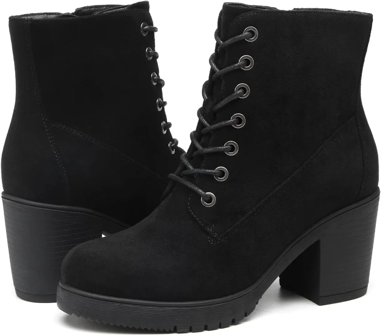TYNDALL Women's Chunky Heel Ankle Boots Stylish High Heel Lace-Up Side Zipper Booties for Girls Black Women's Boots