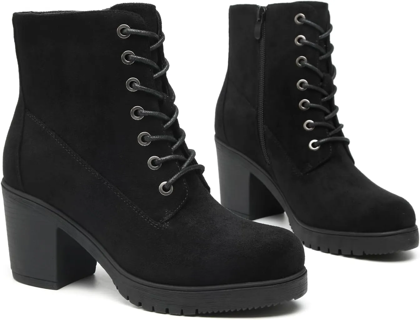 TYNDALL Women's Chunky Heel Ankle Boots Stylish High Heel Lace-Up Side Zipper Booties for Girls Black Women's Boots