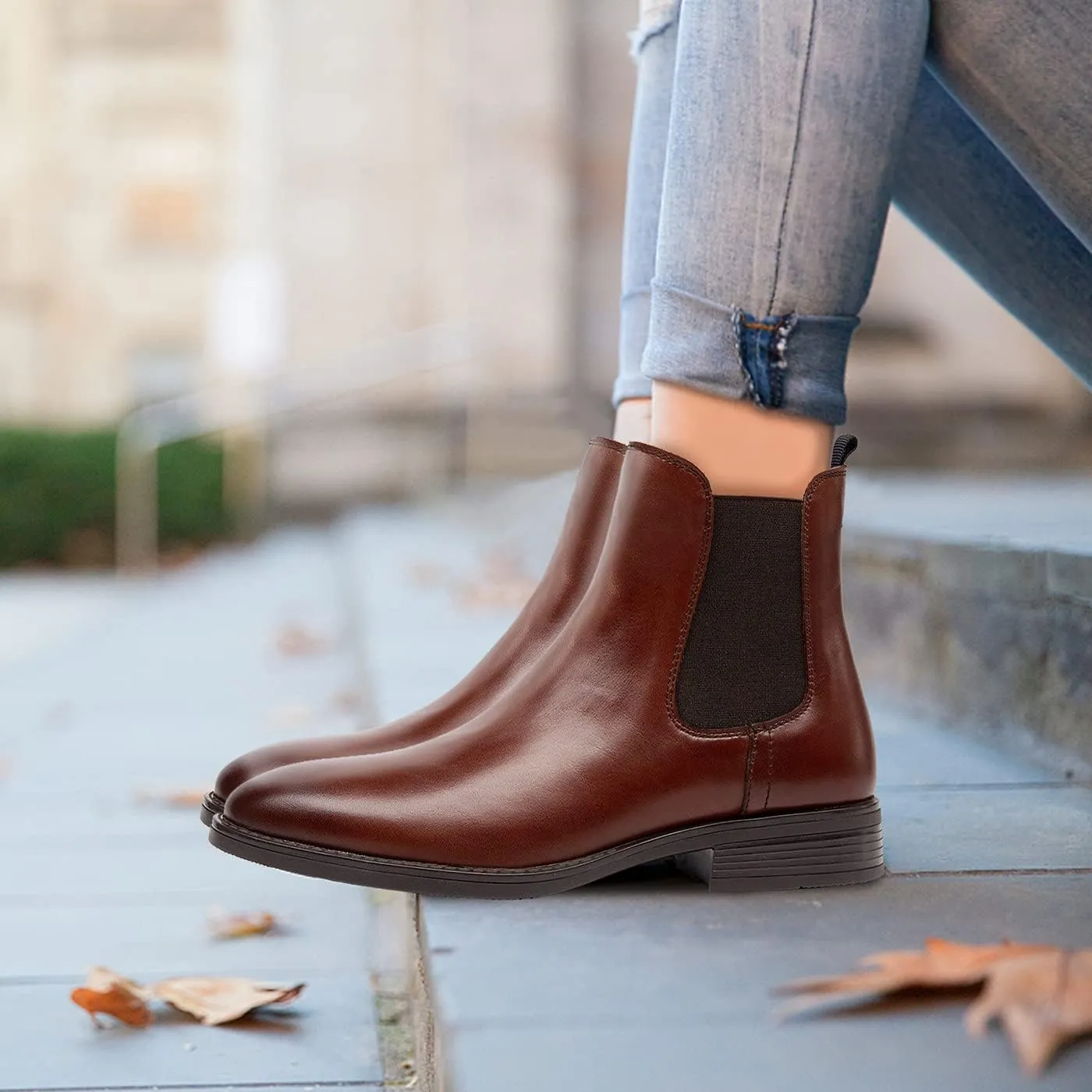 U-lite Womens Fall Winter Comfortable Stylish Leather Chelsea Ankle Boots Women Booties