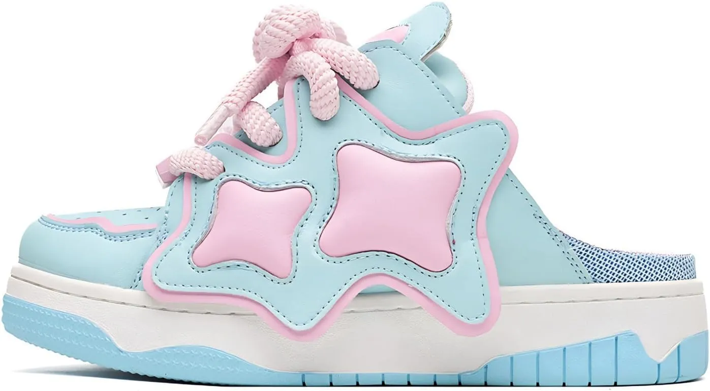 Unique Cute Star Slip On Chunky Sneakers for Women Girls Teens, Y2K Mule, Street Skate Shoes, Height Boost, Double Lace