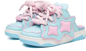 Unique Cute Star Slip On Chunky Sneakers for Women Girls Teens, Y2K Mule, Street Skate Shoes, Height Boost, Double Lace