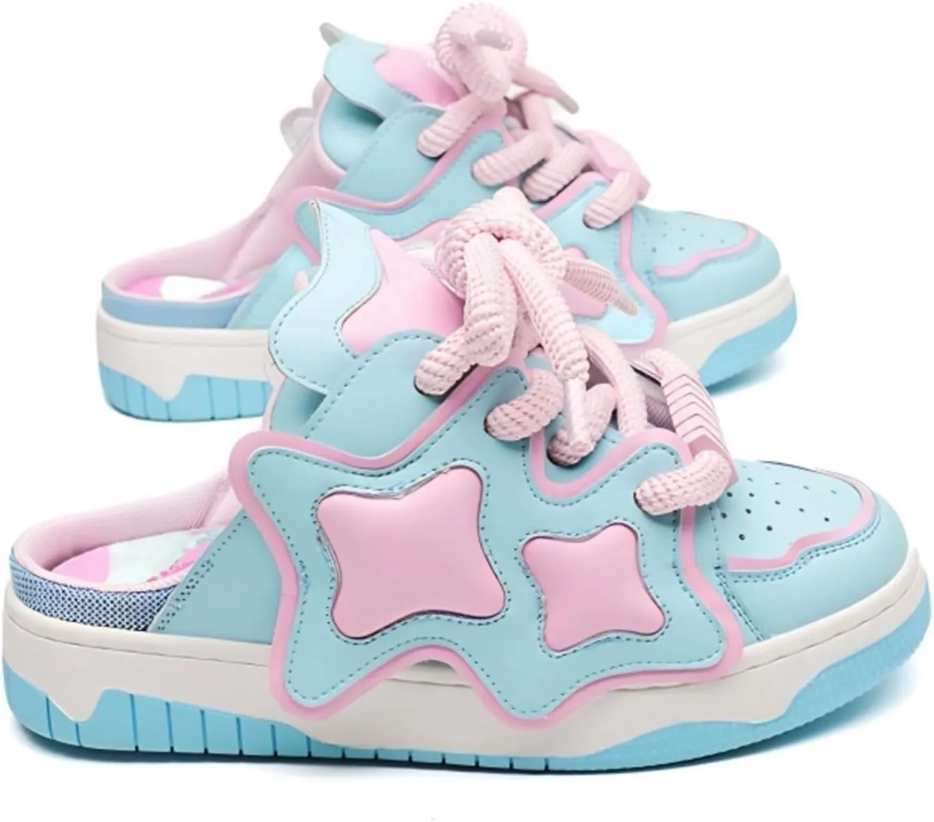 Unique Cute Star Slip On Chunky Sneakers for Women Girls Teens, Y2K Mule, Street Skate Shoes, Height Boost, Double Lace