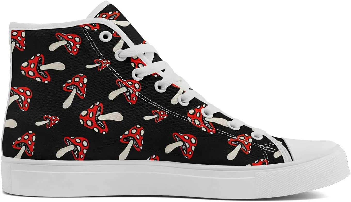 Unisex Artistic Mushroom Print High Top Canvas Sneakers, Lightweight Breathable Lace-Up Shoes for Walking and Daily Wear